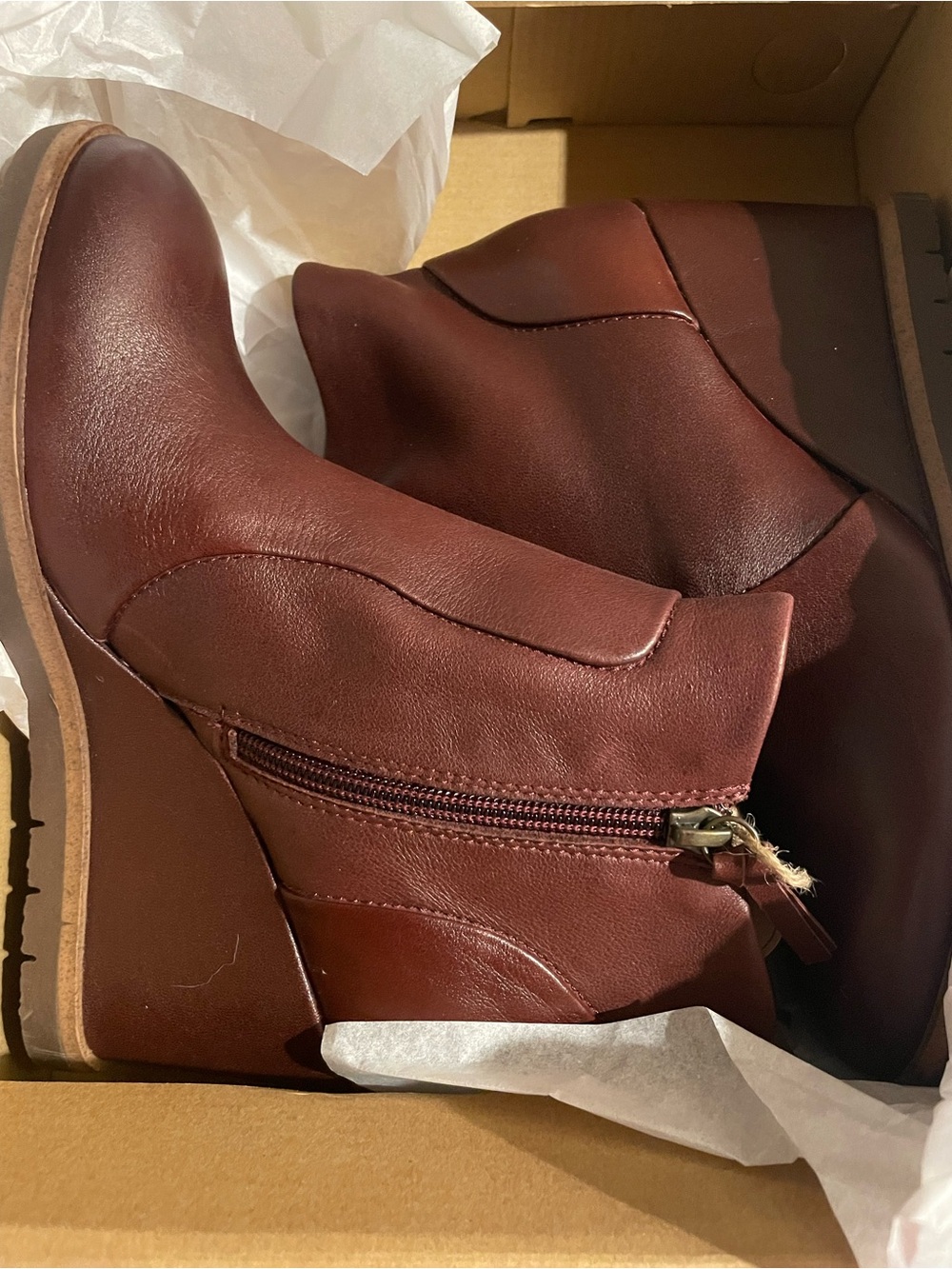 Sofft Women's Chestnut Brown Wedge Ankle Booties with Side Zip